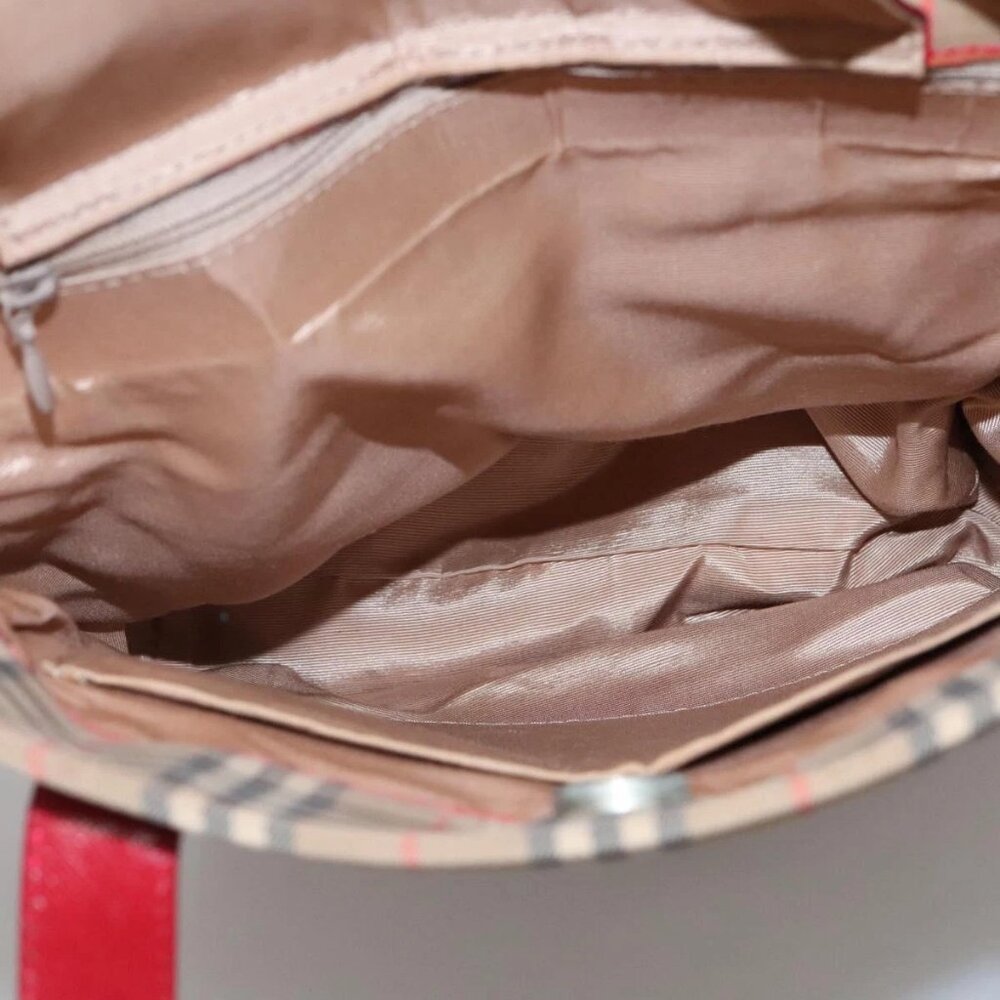 BURBERRY Nova Check Shoulder Bag Canvas Beige Red gold Auth BD1088 - Picture 11 of 16